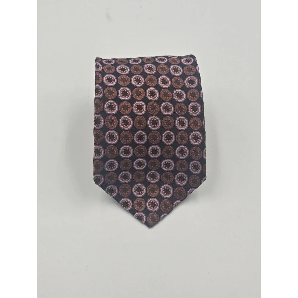 Hart Schaffner Marx Mens Silk Tie Brown Bronze Lavender Medallion Geometric USA